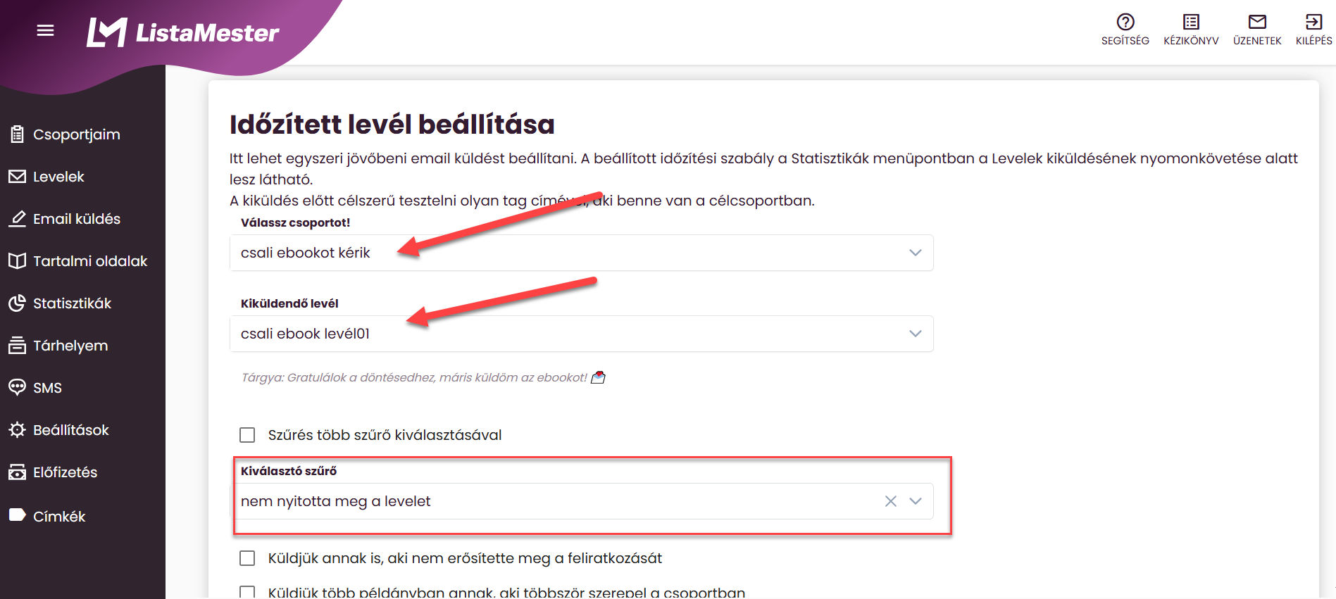 ListaMester - Útmutató - Újraküldés