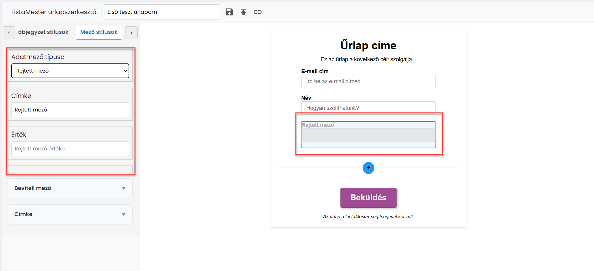 Űrlapok - Űrlapvarázsló - Adatmezők leírása - email, név mezők