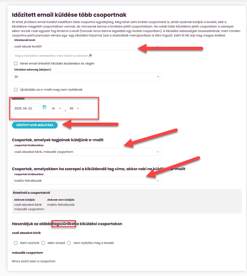ListaMester - Útmutató - Email küldése - Időzítés