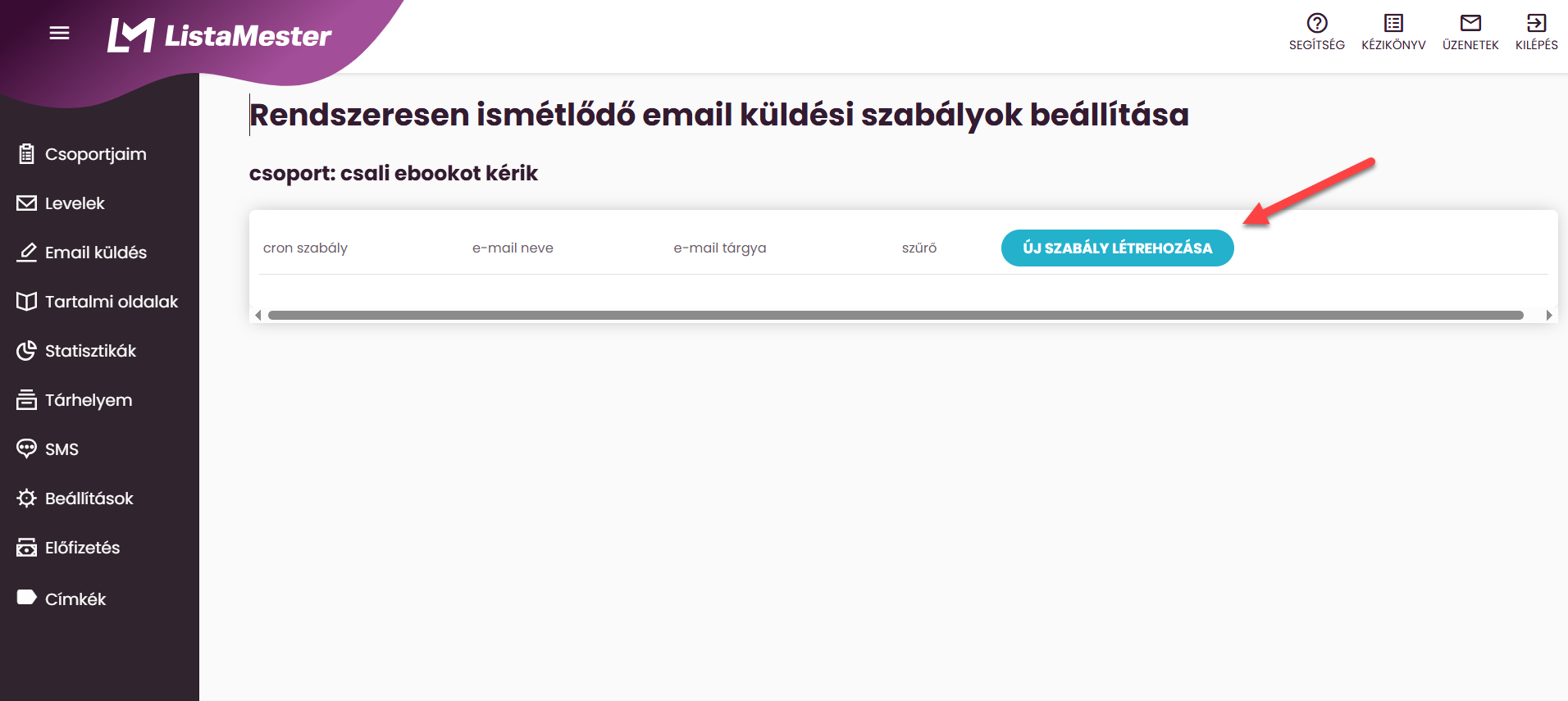 Listamester - Kézikönyv - Cron szabály létrehozása