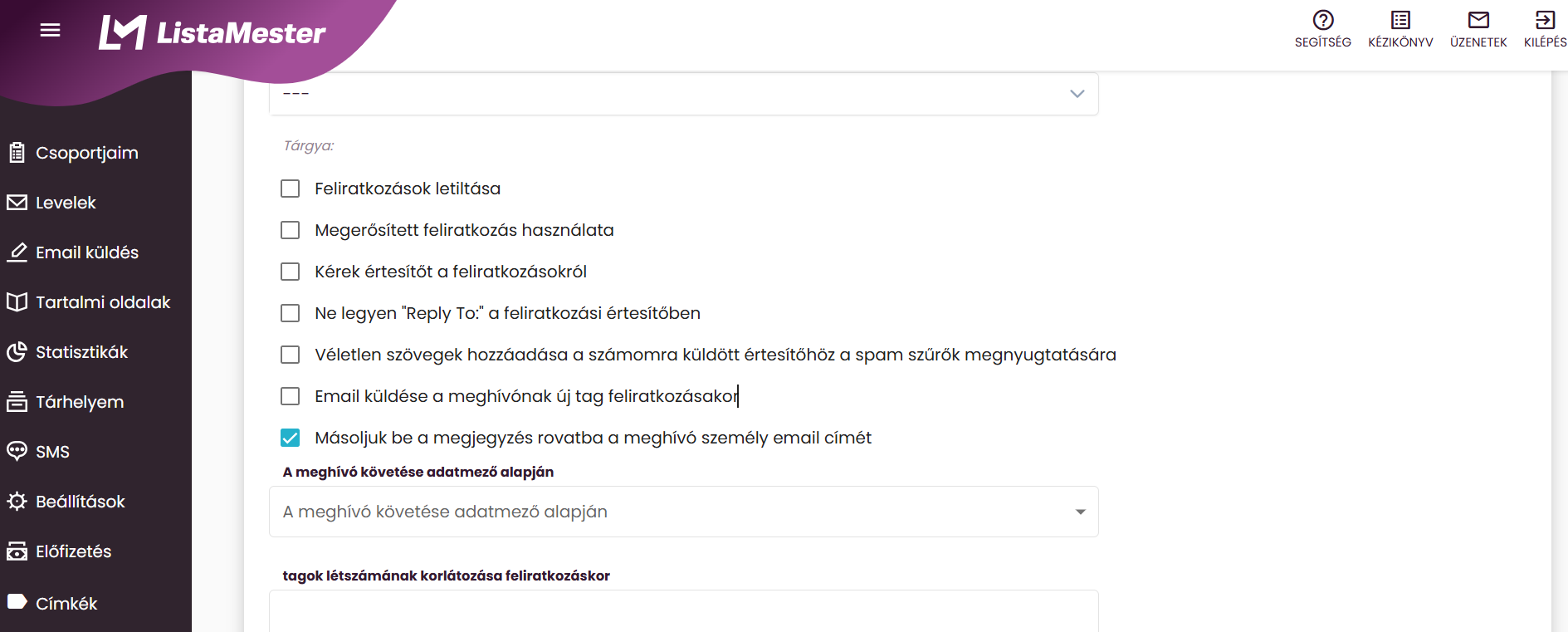 ListaMester - Útmutató - Meghívás