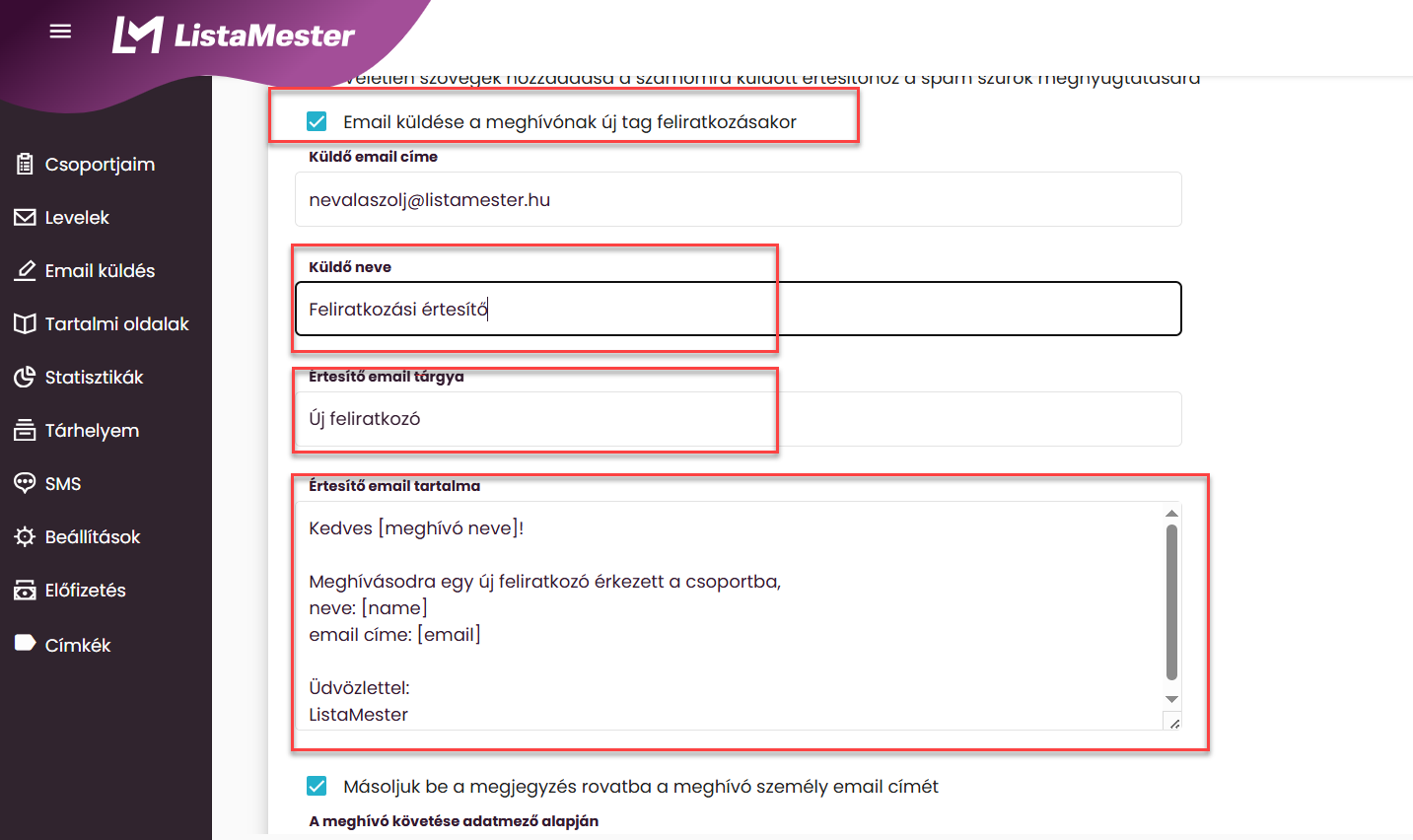 ListaMester - Útmutató - Meghívás