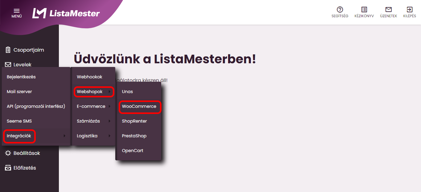 ListaMester-ben Woo webáruház kapcsolat létrehozása - első lépés