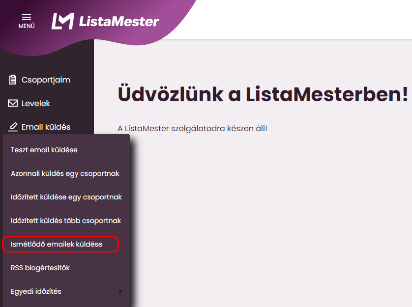 Listamester - Kézikönyv - Ismétlődő emailek küldése