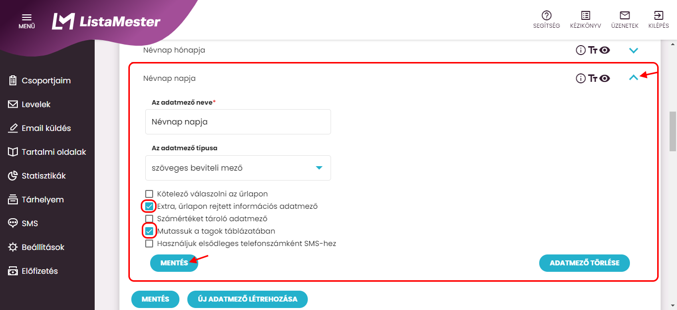 Listamester - Kézikönyv - Készíts el egy adatmezőt a névnap hónapjához!