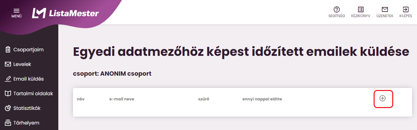 Listamester - Kézikönyv - Névnaphoz időzítés beállítása