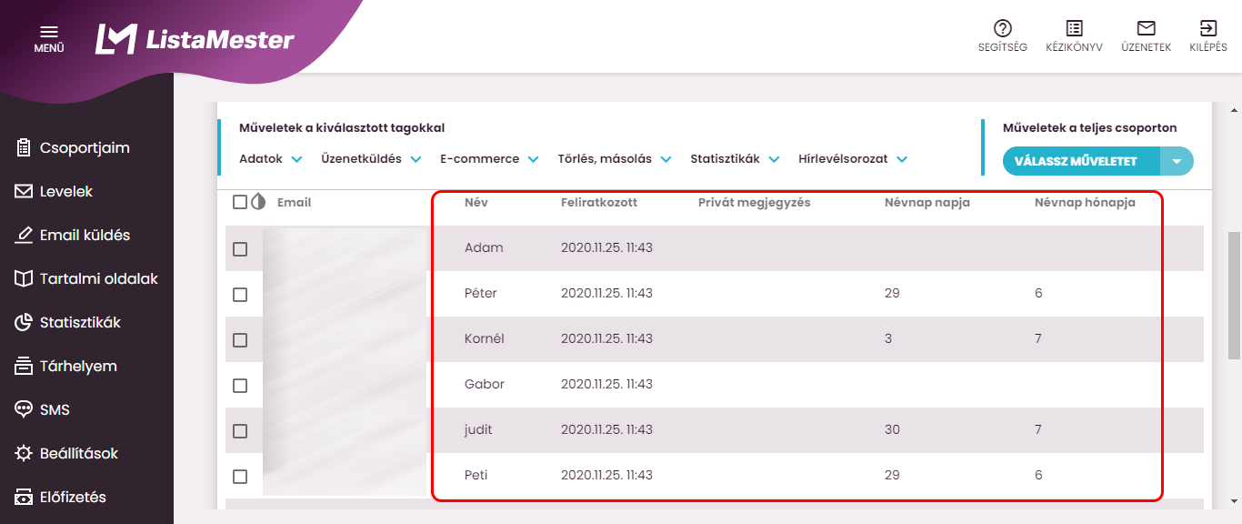 Listamester - Kézikönyv - Keresztnevek névnapjai