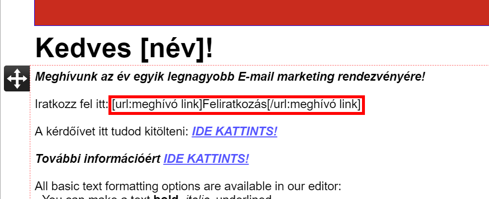 Listamester - Kézikönyv -Levelek- meghívó link beszúrása 