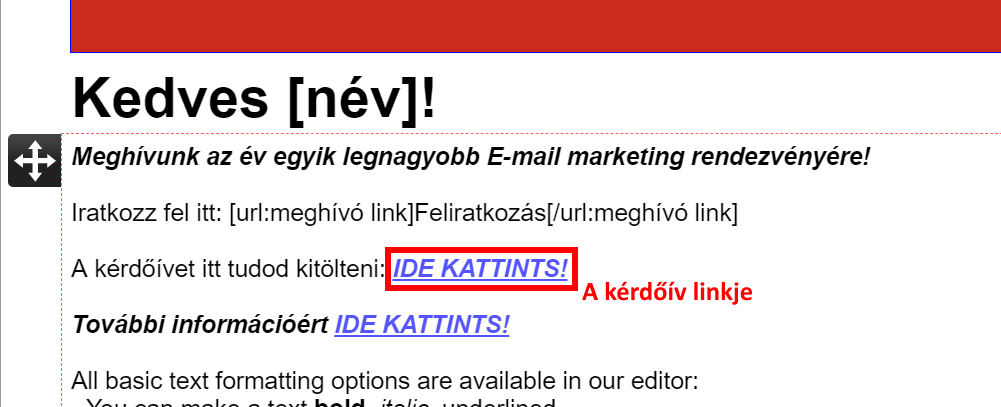 Listamester - Kézikönyv -Levelek- kérdőív link beszúrása 