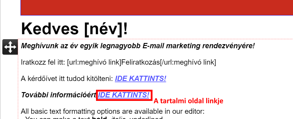 Listamester - Kézikönyv -Levelek- tartalmi oldal link beszúrása 