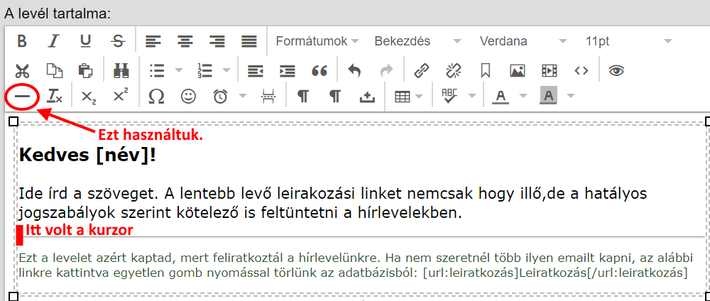 Listamester - Kézikönyv - Levelek- Levél szerkesztése - vízszintes elválasztó vonal