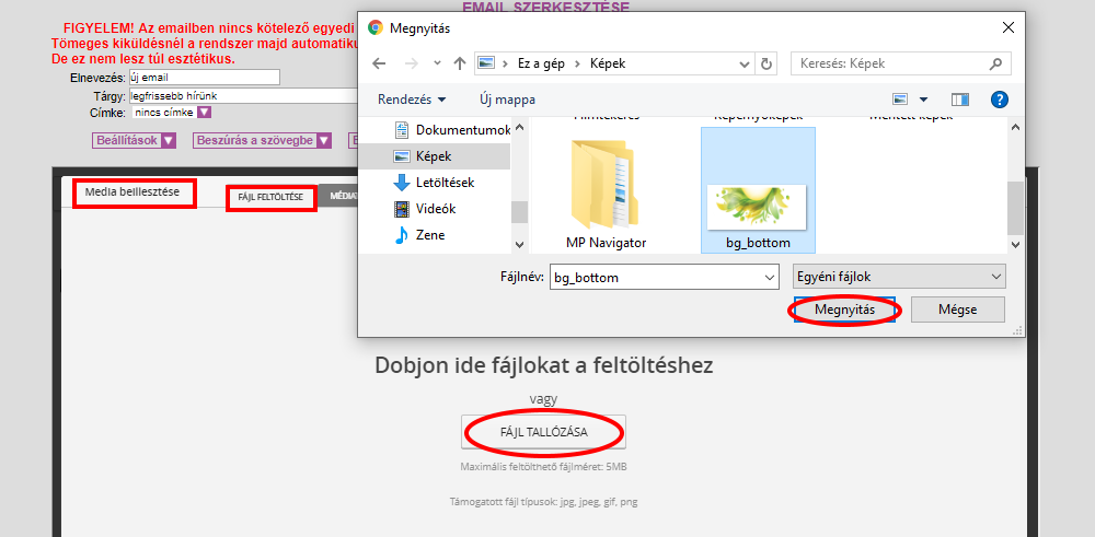 Listamester - Kézikönyv - levelek - kép beillesztése - fájl tallózása