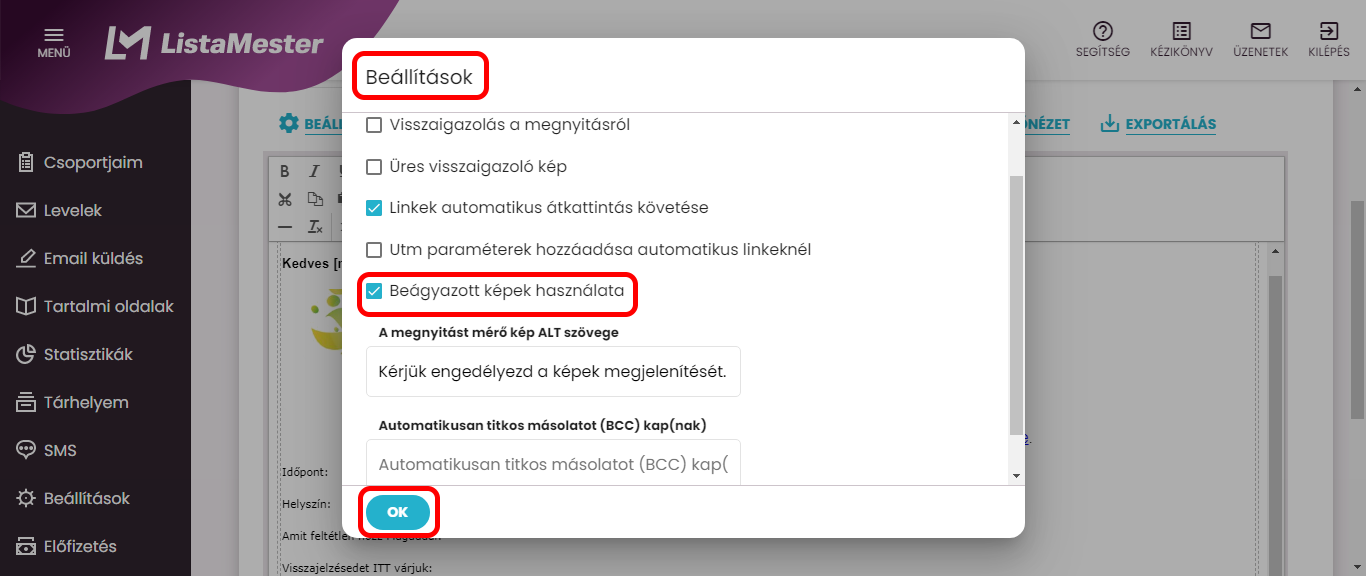 Listamester - Kézikönyv - Levelek - Levél szerkesztése -beágyazott képek használata