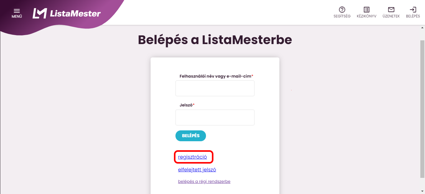Listamester - Kézikönyv -Mielott hasznalni kezdened - Regisztracio