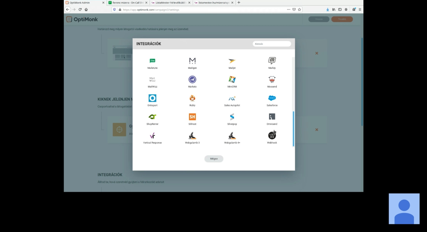 Optimonk - Listamester összekapcsolás - Webhook 1.