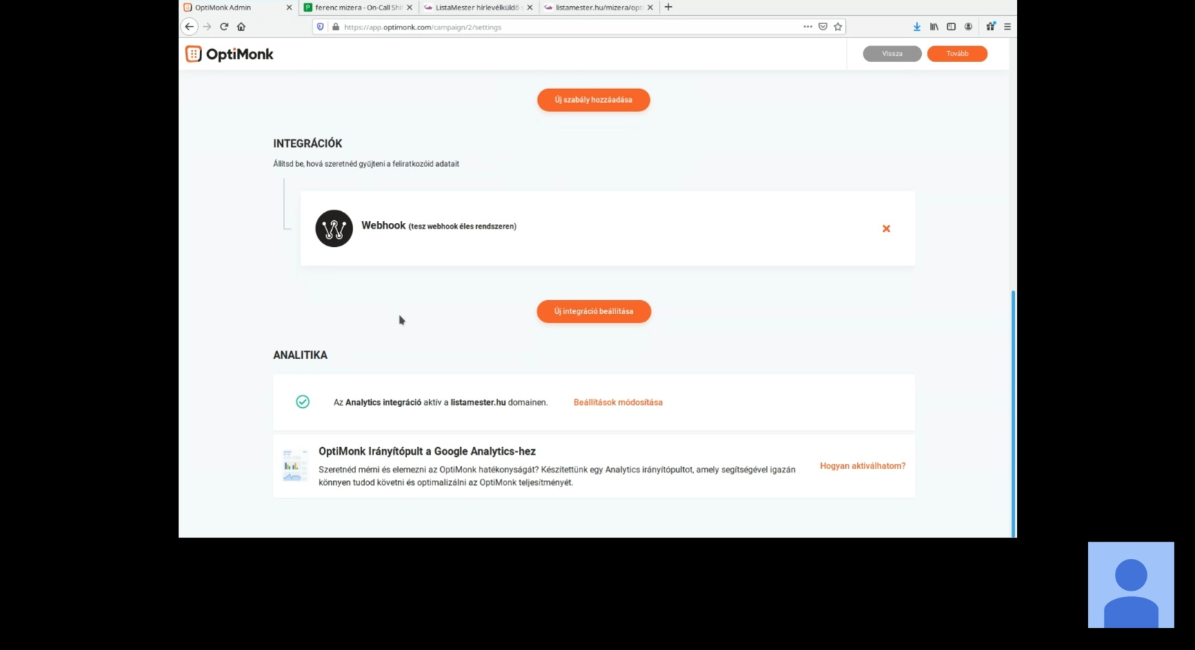 Optimonk - Listamester összekapcsolás - Webhook 3. 