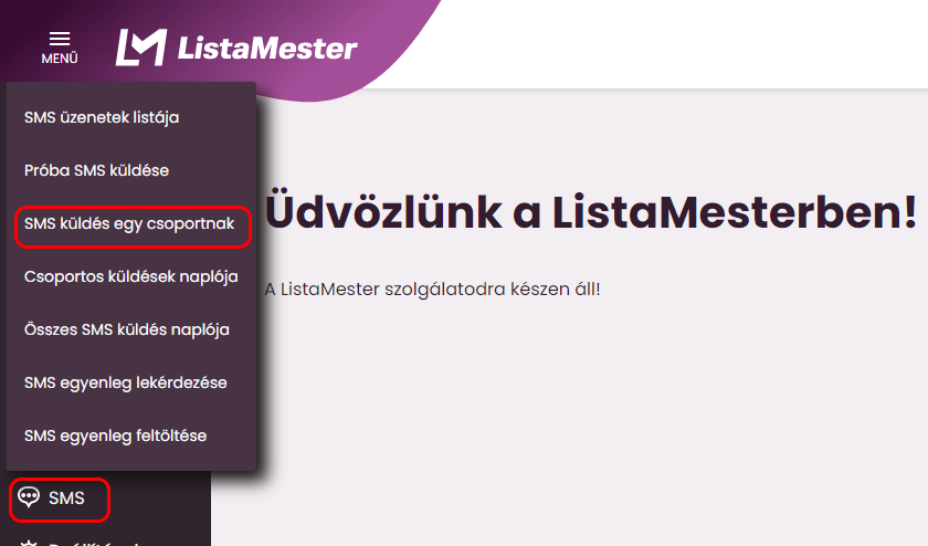 Listamester - Kézikönyv - SMS küldés egy csoportnak