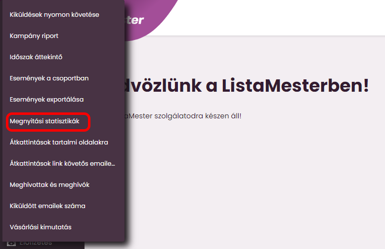  Listamester - Kézikönyv - statisztikák- megnyitási statisztikák