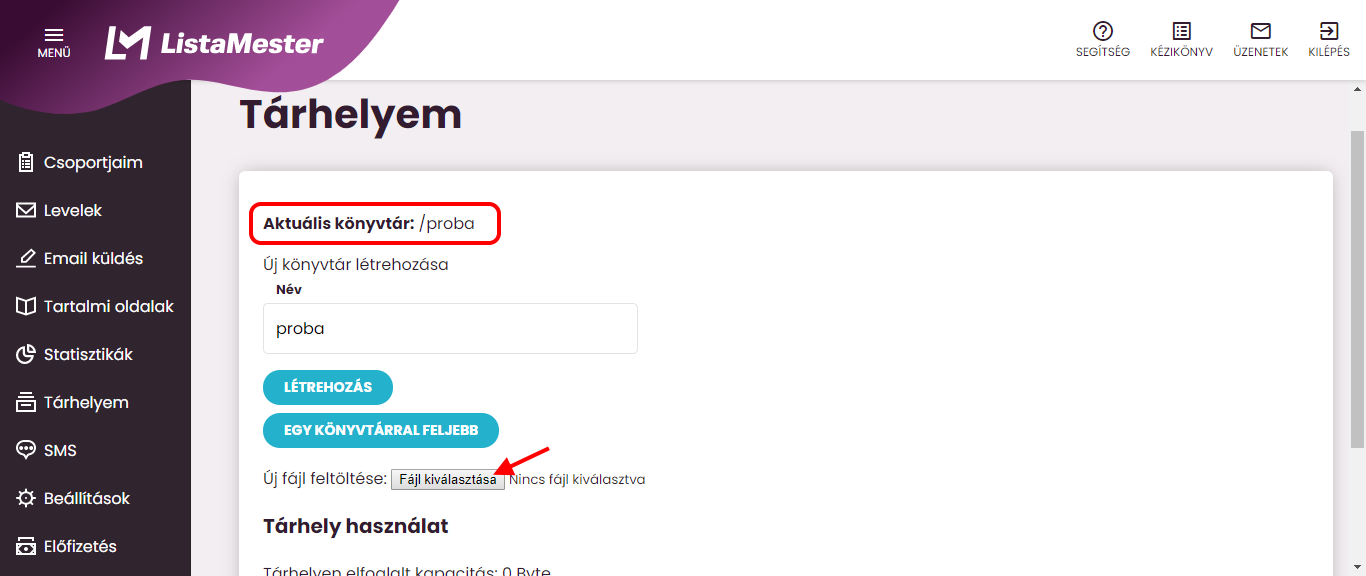 Listamester - Kézikönyv - Fájl feltöltése a tárhelyre