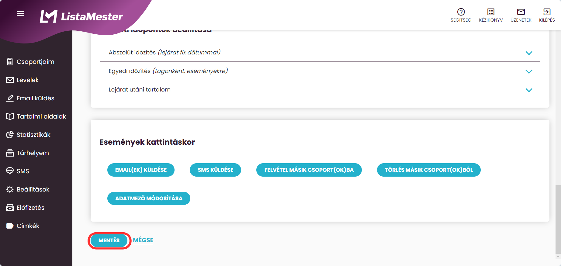 Listamester - Útmutatók - Tartalmi oldalak - felvétel másik csoportokba