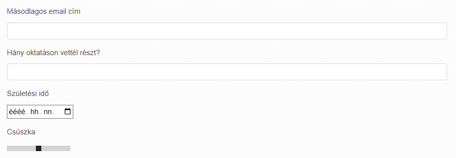 Űrlapok - Űrlapvarázsló - Adatmezők leírása - email, szám, dátum, csúszka