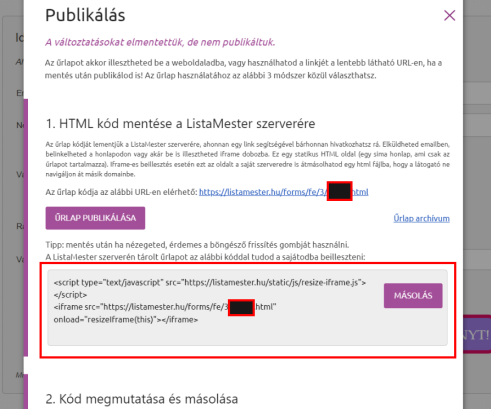 Listamester - Kézikönyv - Űrlapok - Általános tudnivalók - okos iframe