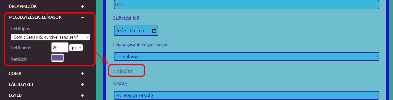 Űrlapok - Űrlapvarázsló - Külső - haladó - megjegyzések, leírások