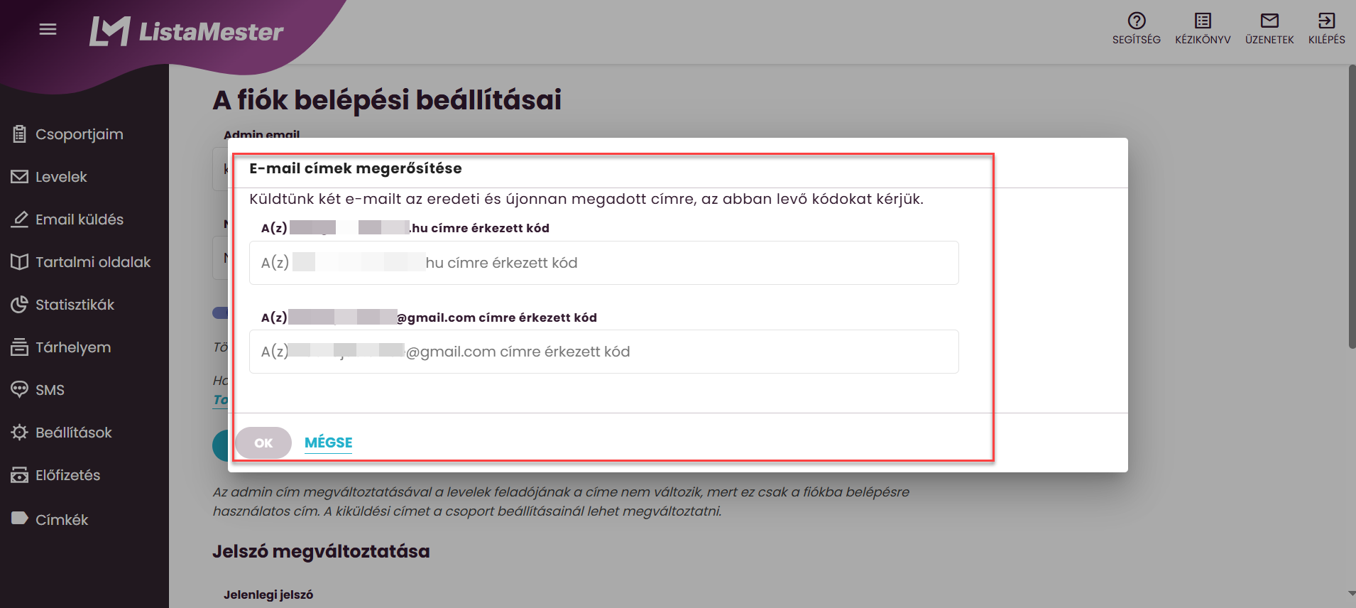 ListaMester - Útmutatók - Email címek megerősítése