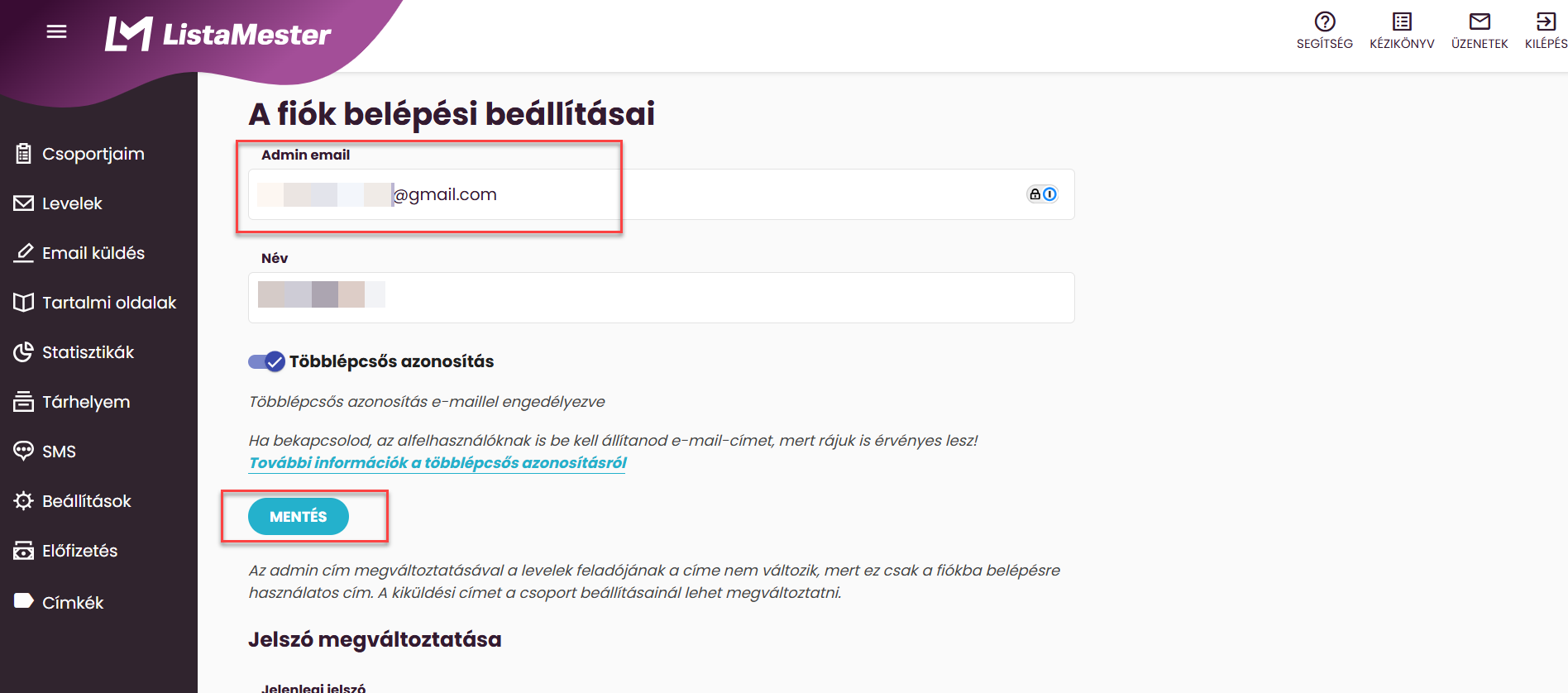 ListaMester - Útmutatók - Admin email cím megváltoztatása