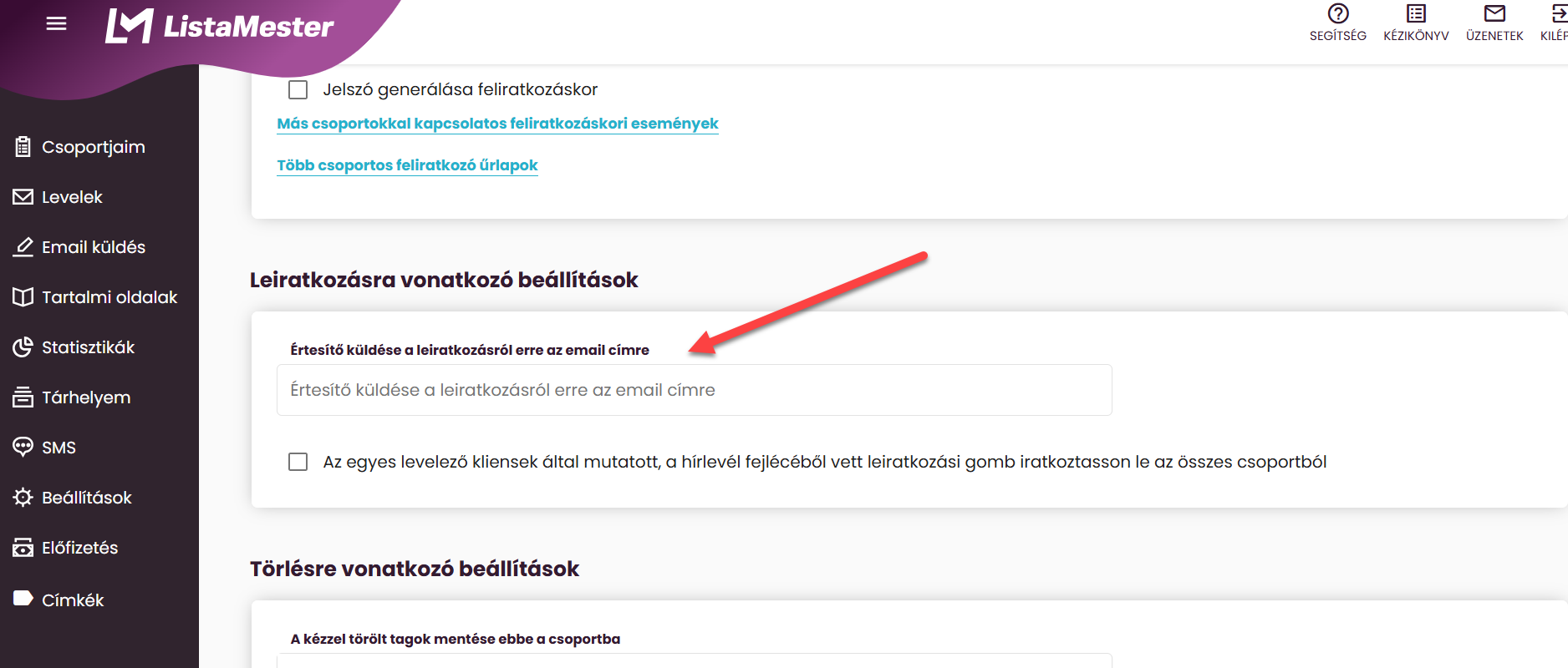 Listamester - Kézikönyv - csoportjaim - beállítások - inaktivitási detektor