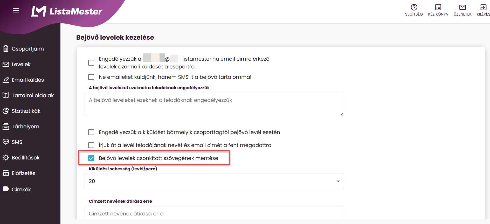 Listamester - Kézikönyv - csoportjaim- bejövő levelek kezelése