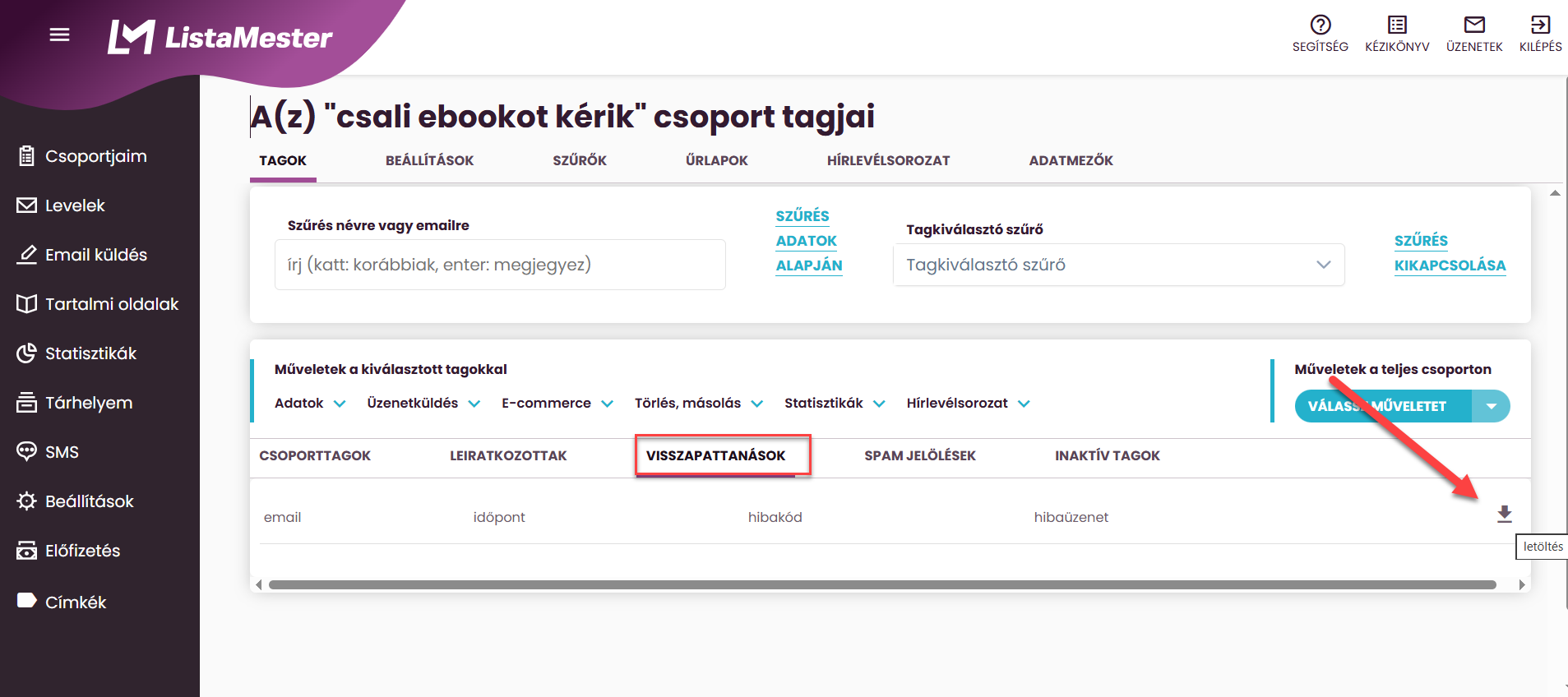 ListaMester - Útmutató - Visszapattanások letöltése 