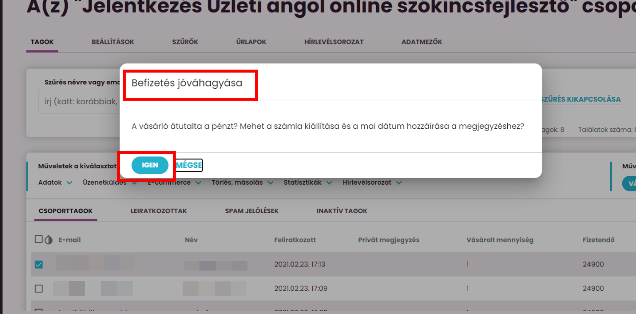 ListaMester - Útmutató - Befizetés jóváhagyása