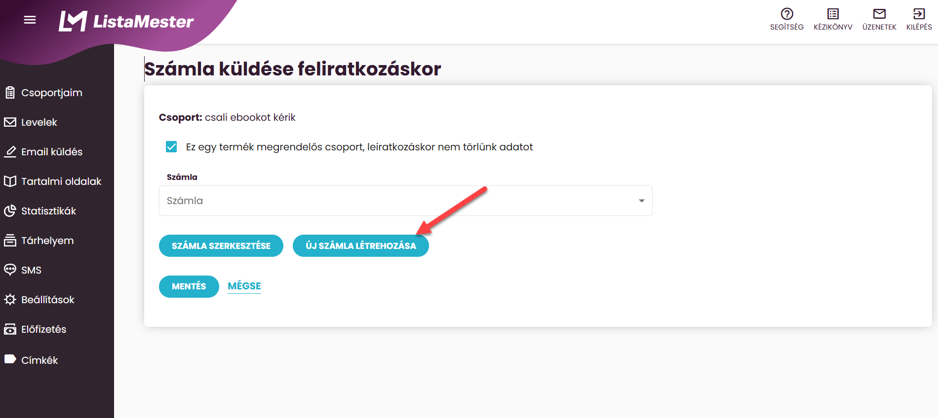 ListaMester - Útmutató - Új számla