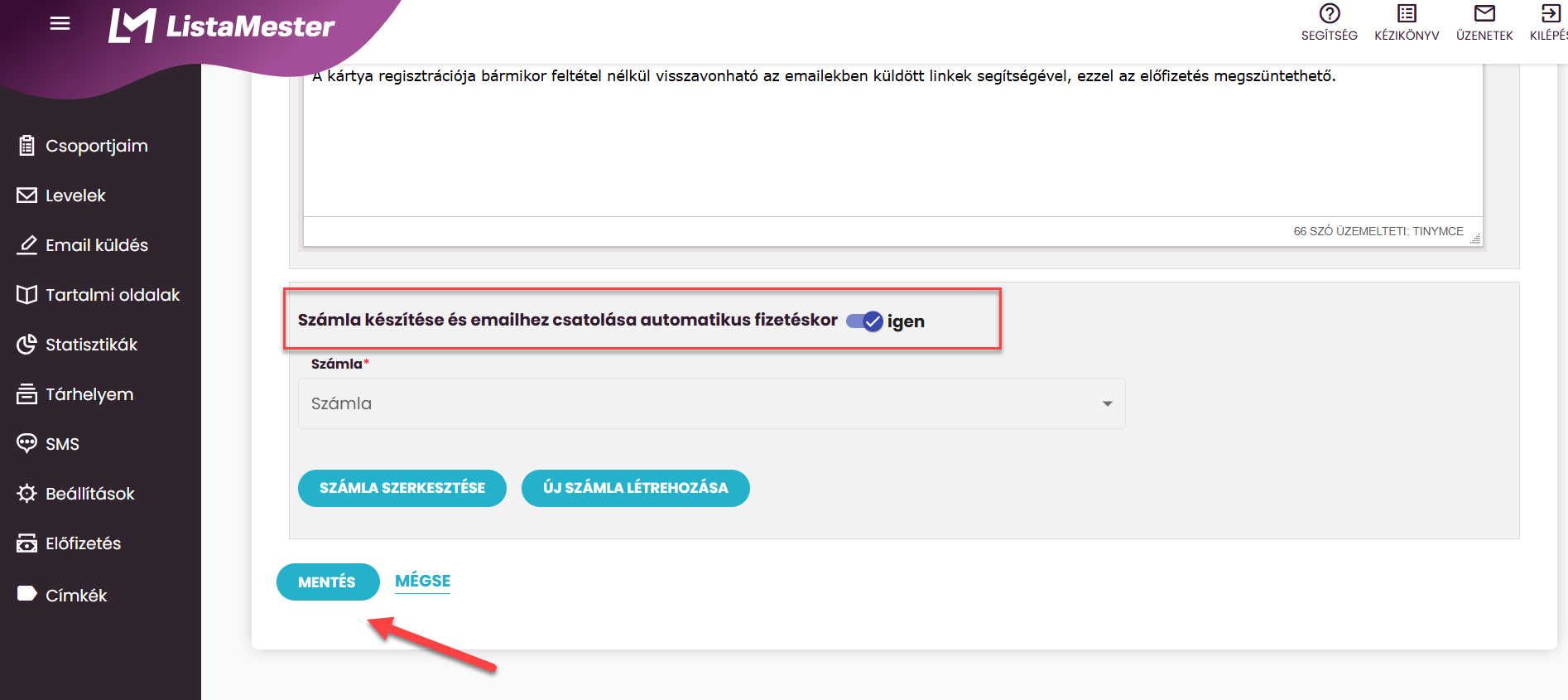 ListaMester - Útmutató - Ismétlődő fizetés - Számla készítése