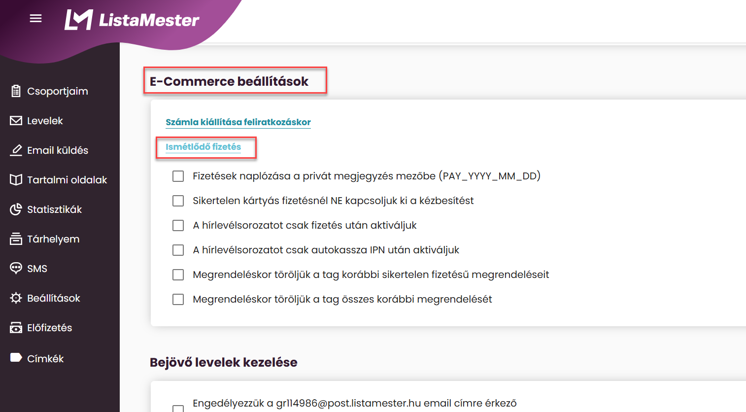 ListaMester - Útmutató - Ismétlődő fizetés - Csoport létrehozása