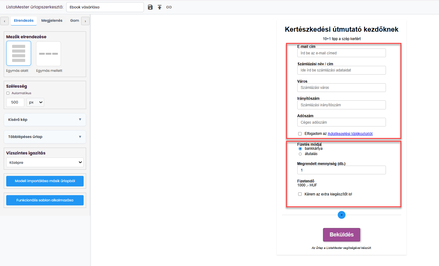 ListaMester - Útmutató - Számlázási adatmezők