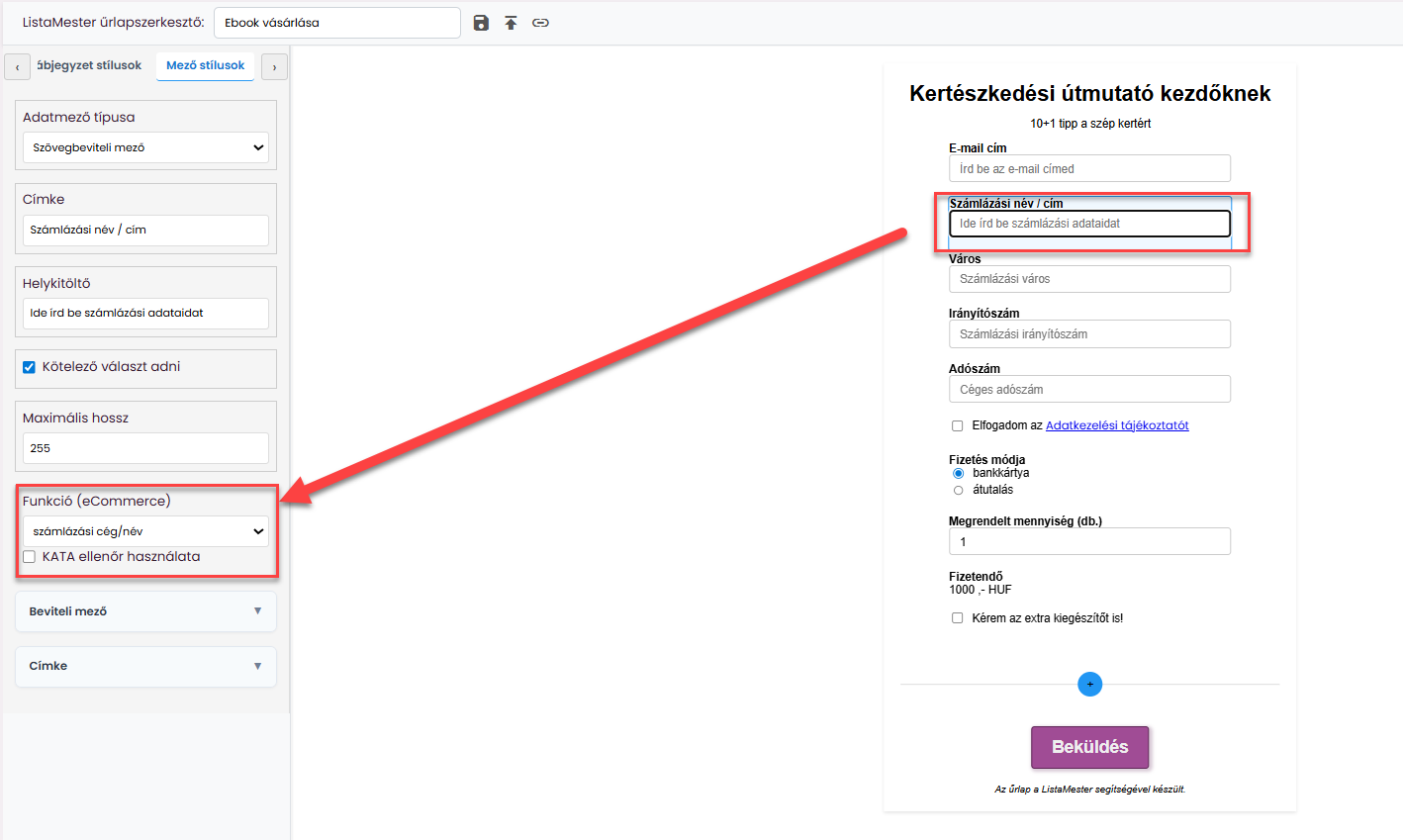 ListaMester - Útmutató - Számlázási adatmezők