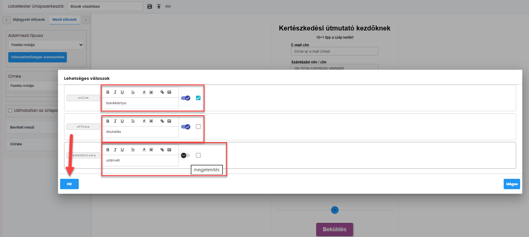 ListaMester - Útmutató - Fizetési opciók