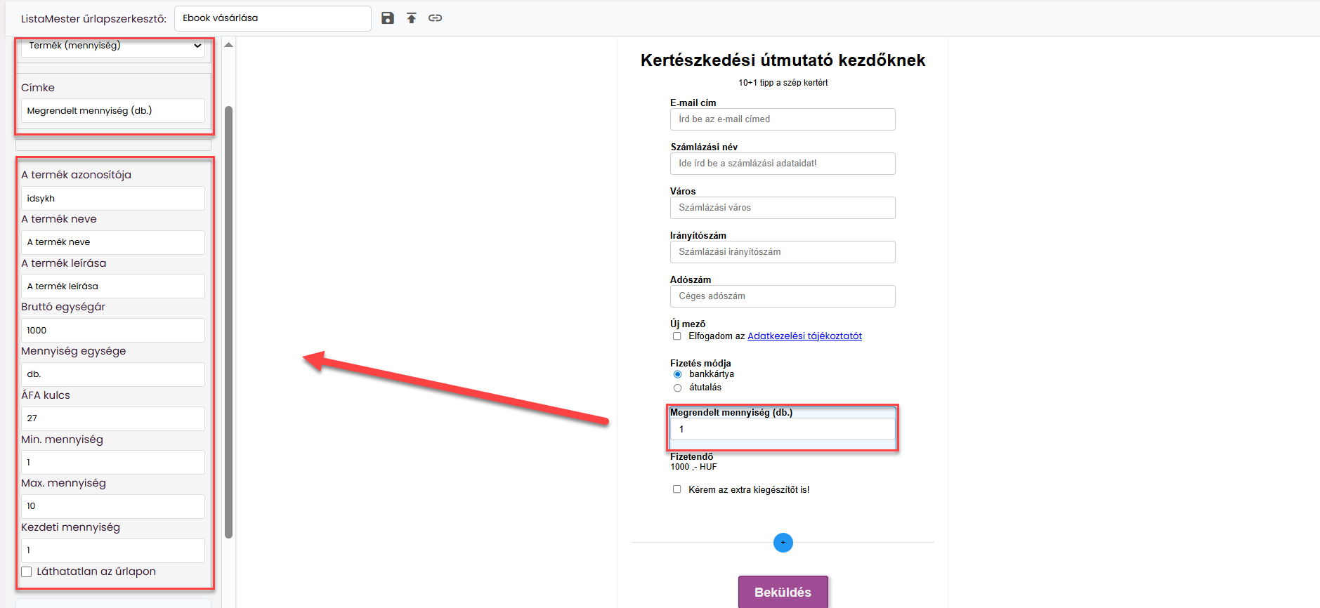 ListaMester - Útmutató - Mennyiség mező