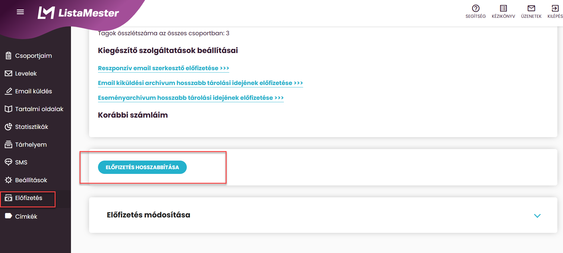 ListaMester - Útmutató - Előfizetési lehetőségek