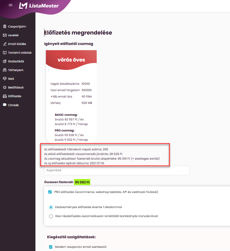ListaMester - Útmutató - Előfizetés lemondása