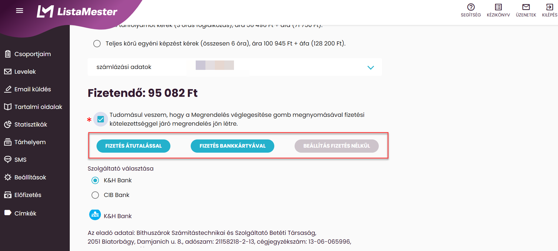 ListaMester - Útmutató - Előfizetés lemondása