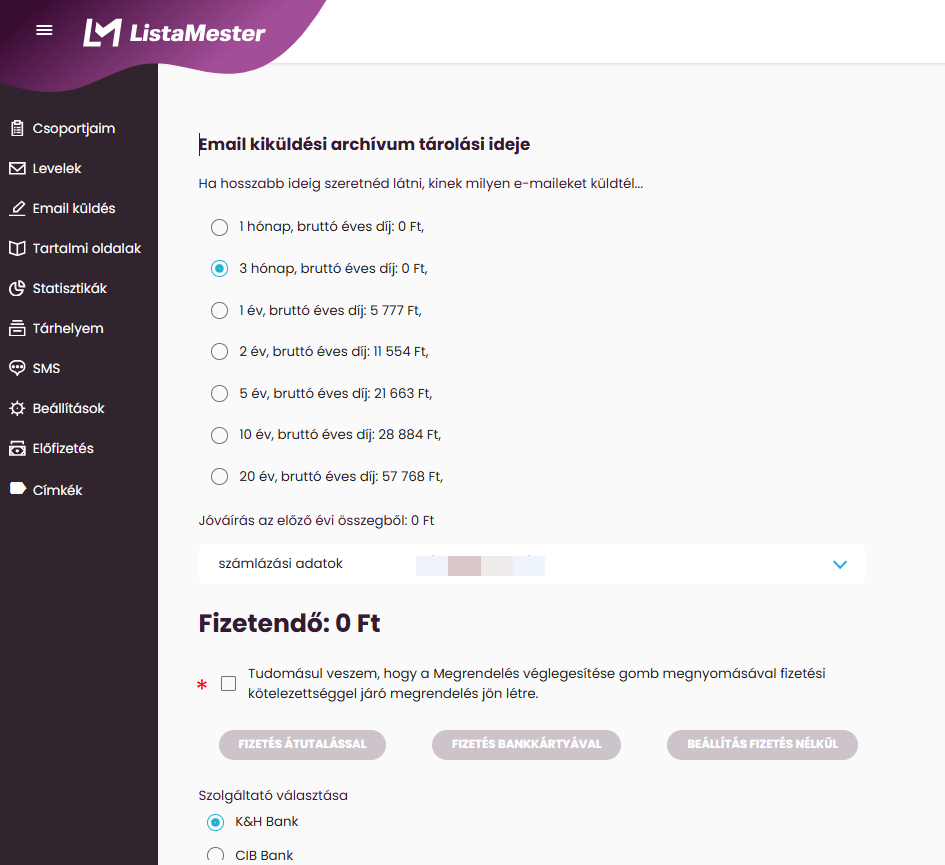 ListaMester - Útmutató - email küldési archívum