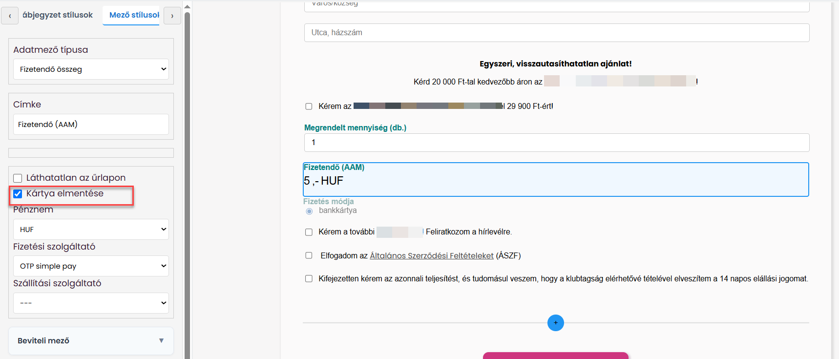 ListaMester - Útmutató - Ismétlődő fizetés - Űrlap vásárlási mennyiség 