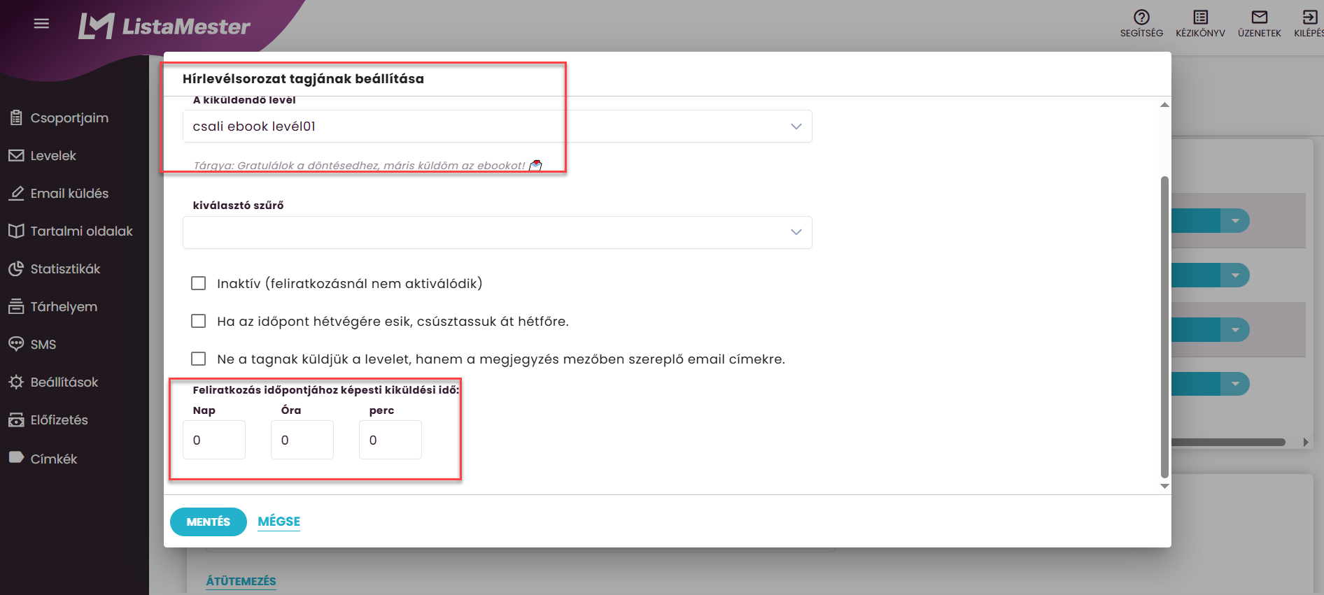 ListaMester - Útmutató - Feliratkozás utáni automatikus levél