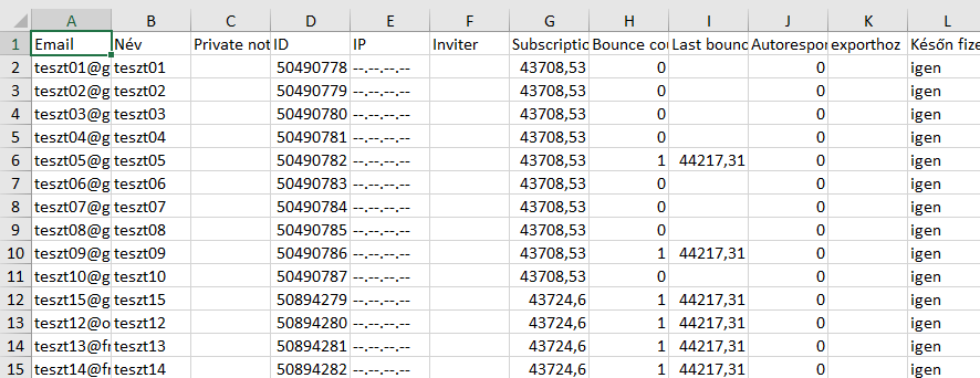 Listamester - Kézikönyv - csoporttagok- tagok exportálása - excel file