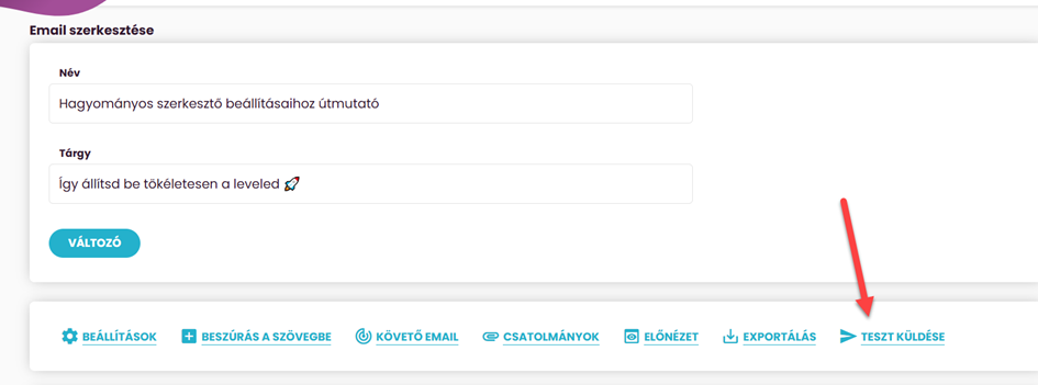 Listamester-Útmutatók - Tesztlevél küldése a hagyományos szerkesztőből