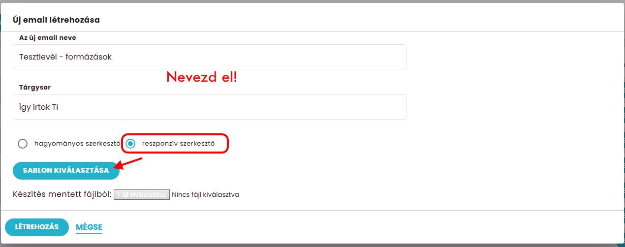 Listamester - Kézikönyv - Levelek- Levél létrehozása - reszponzív