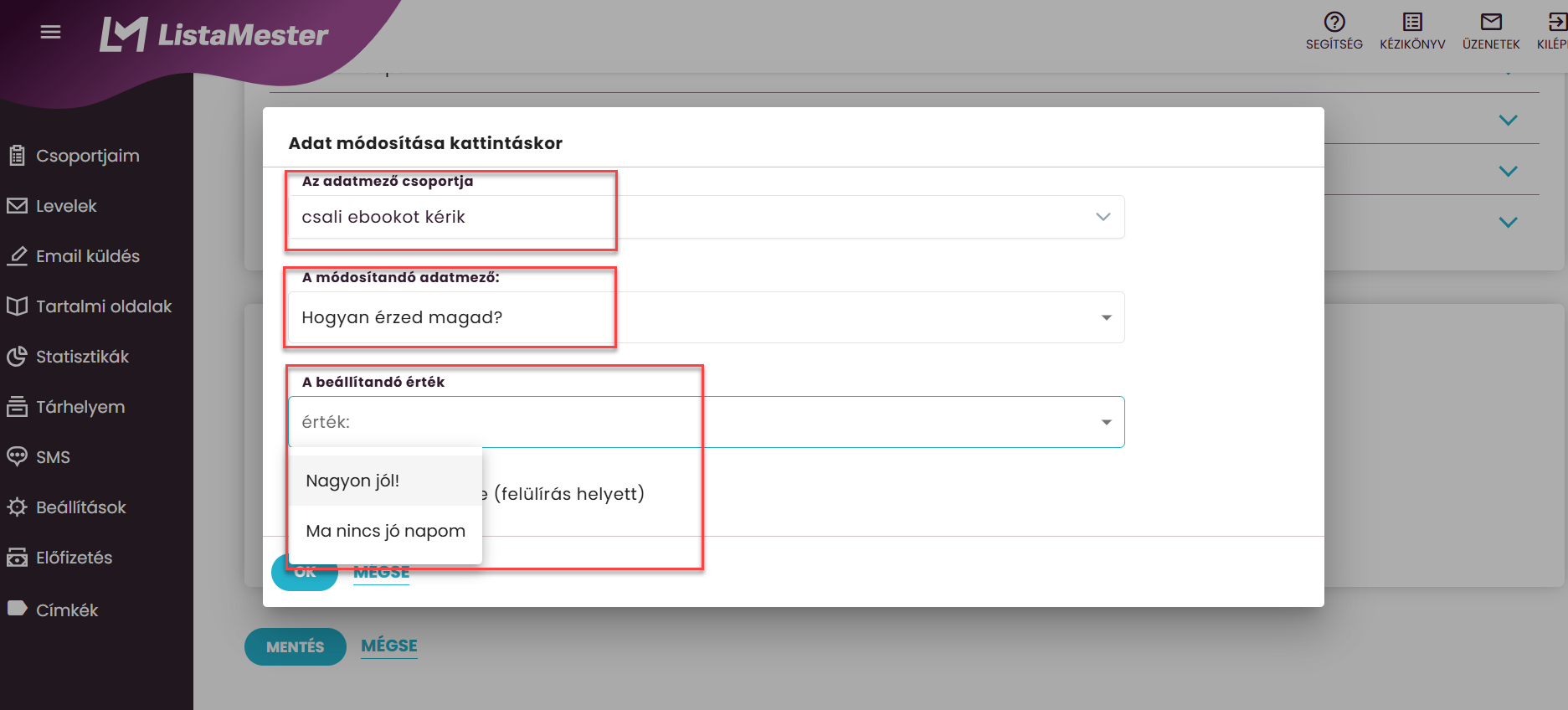 ListaMester - Útmutató - Tartalmi oldalak